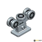 Úszókapu görgő, öt csapágyas, hegeszthető talppal, 60x60x4 mm-es C-sínhez