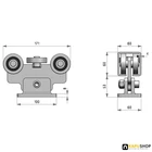 Úszókapu görgő, öt csapágyas, hegeszthető talppal, 60x60x4 mm-es C-sínhez