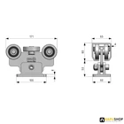 Úszókapu görgő, 5 csapágyas, furatos, 65x60x4 mm-es C-sínhez