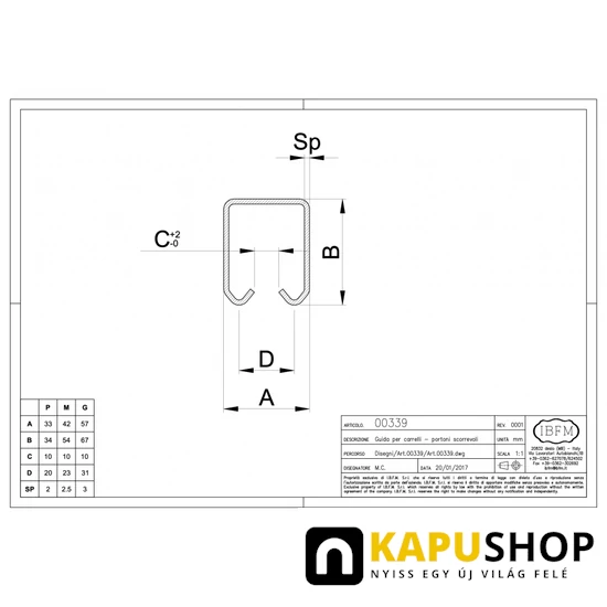 Függőkapu sín 57x67 mm, horganyzott 6m méretek