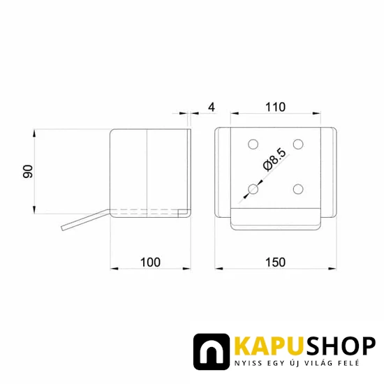 Ipari fogadó konzol 94×84 mm sínhez