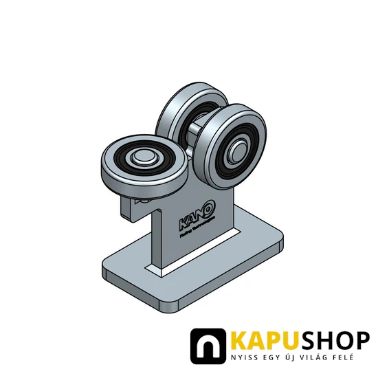 Úszókapu görgő, három fém görgős,60x60x4 mm-es C-sínekhez