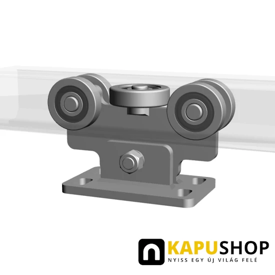 Úszókapu görgő, 5 csapágyas, furatos, 65x60x4 mm-es C-sínhez