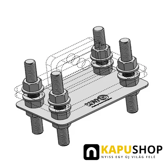 Állítható talp csavarral betonozható, C75 sínbe illeszkedő furatos talpas görgőkhöz